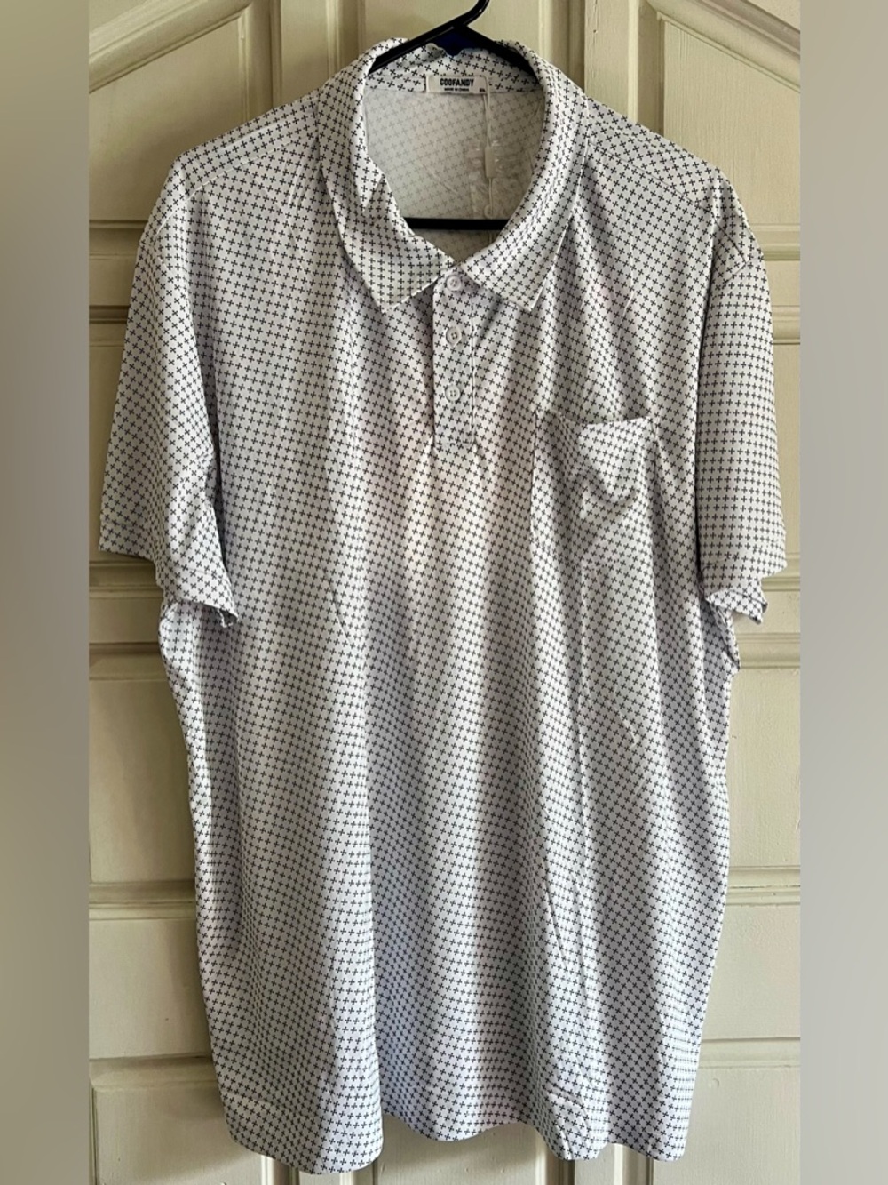 ComfortFit Men's White Polo with Micro Black Geometric Print